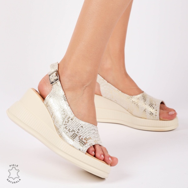 SANDALE Dama DIN Piele Naturala TALPA INALTA CRL1435 BEJ - Img 3