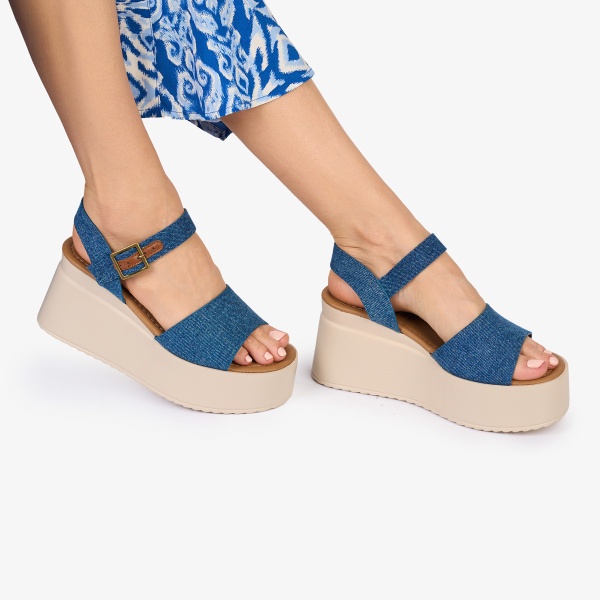 SANDALE Dama DIN TEXTIL TIP JEANS CU PLATFORMA CRL1020 Culoare: ALBASTRU - Img 2