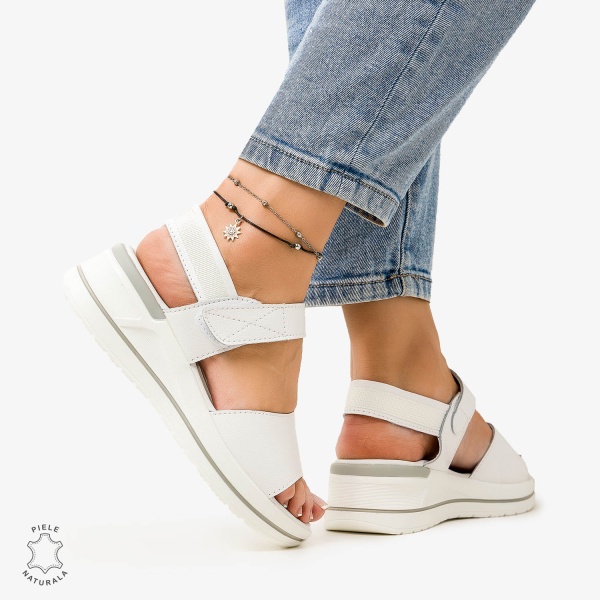 SANDALE Dama Piele Naturala CU BARETA CRL1098 Culoare: ALB - Img 2