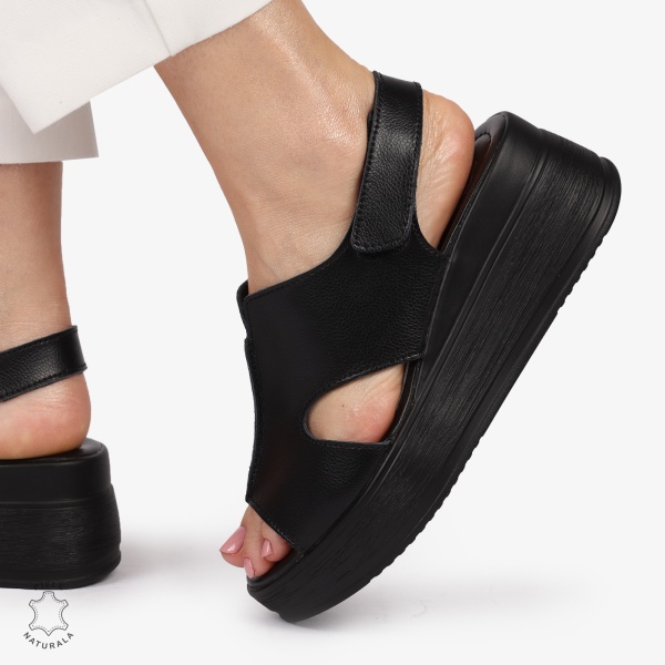 Sandale DAMA SPORT DIN PIELE NATURALA CU INCHIDERE SCAI CRL1410 NEGRU - Img 2