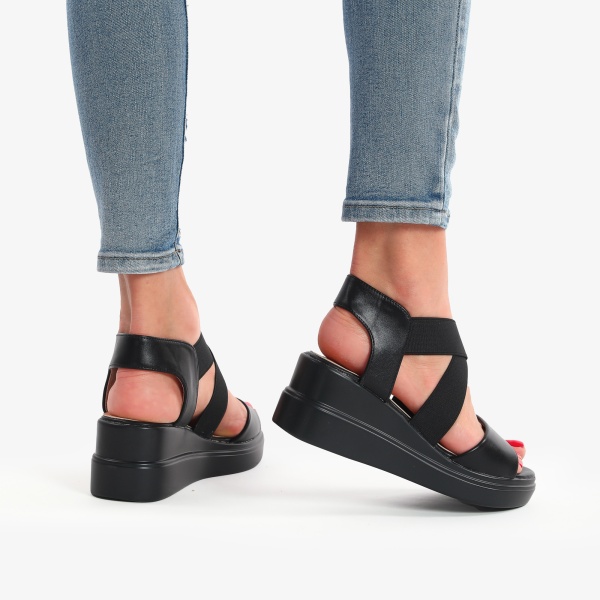 SANDALE DIN PIELE ECOLOGICA CU PLATFORMA CRL0735 Negru - Img 3