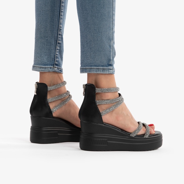 SANDALE DIN PIELE ECOLOGICA CU PLATFORMA SI STRASURI CRL0749 NEGRU - Img 3