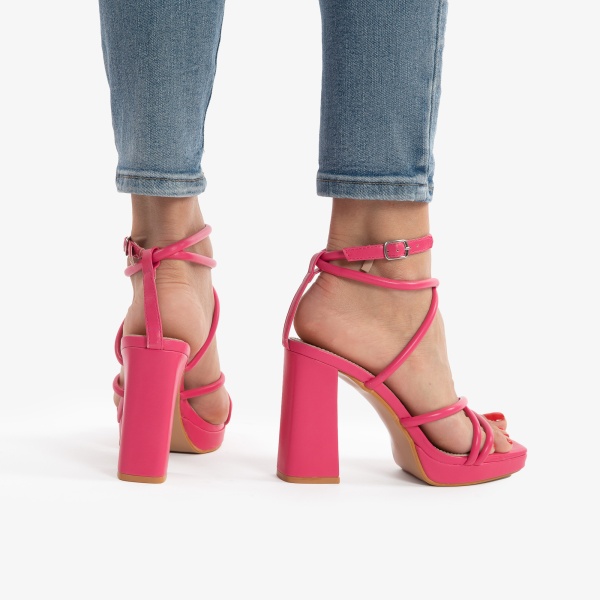 SANDALE ELEGANTE DIN PIELE ECOLOGICA CU MODEL SI TOC GROS CRL0734 FUCSIA - Img 3