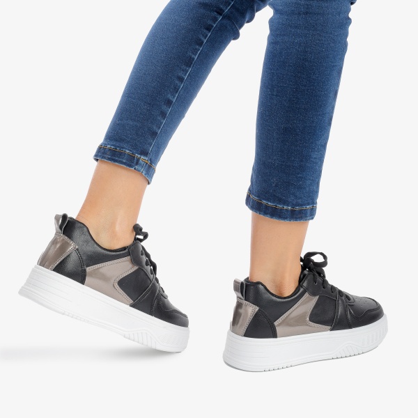 SNEAKERS din PIELE ECOLOGICA CRL0888 CULOARE:NEGRU - Img 4
