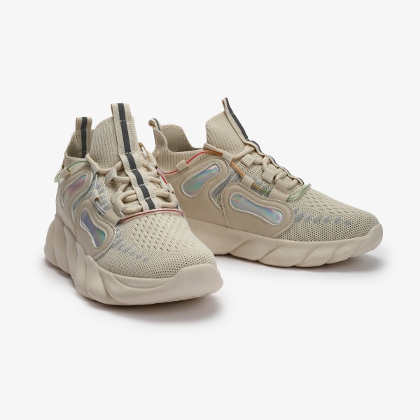 SNEAKERS din Piele Ecologica si textil CRL0130 Bej - Img 2