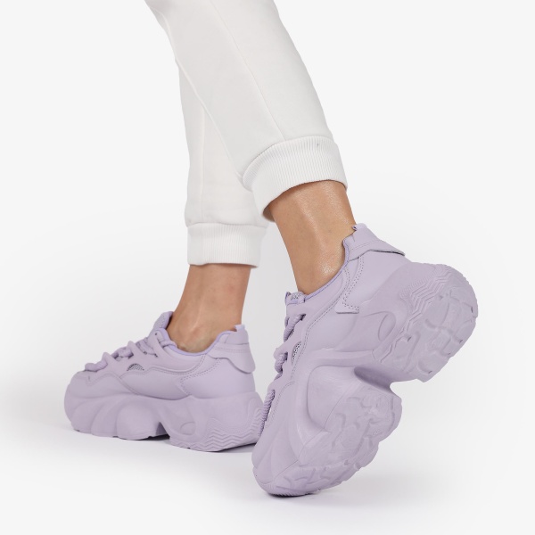 SNEAKERS din PIELE ECOLOGICA SI TEXTIL CU SIRETURI DUBLE SI TALPA INALTA CRL1287 MOV - Img 3