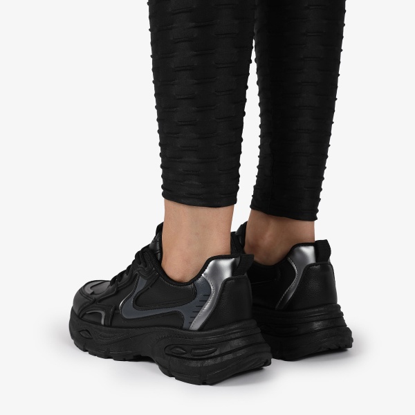 SNEAKERS din PIELE ECOLOGICA SI TEXTIL CU TALPA DEMI-WEDGE CRL1283 NEGRU - Img 4