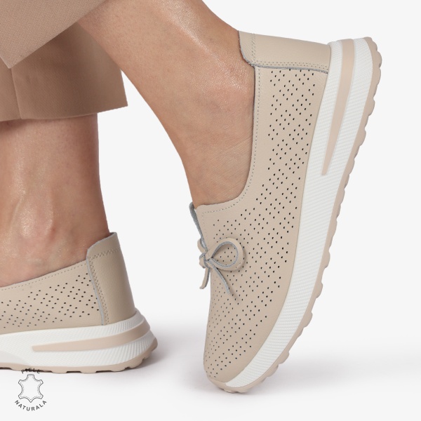 BALERINI dama din Piele Naturala CRL1060 CULOARE: BEJ - Img 2
