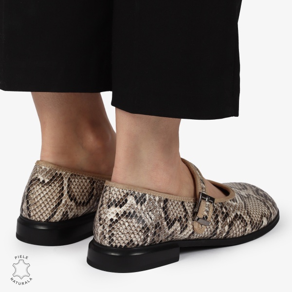 BALERINI dama din Piele Naturala CU CATARAMA CRL1367 BEJ CROCO - Img 2