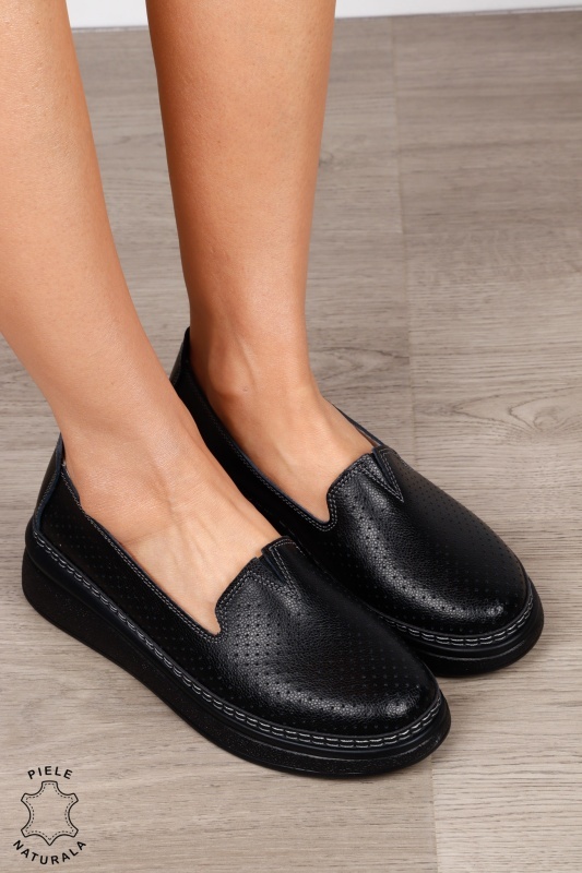 Balerini dama din Piele Naturala cu Fundita CRL1638 NEGRU - Img 2