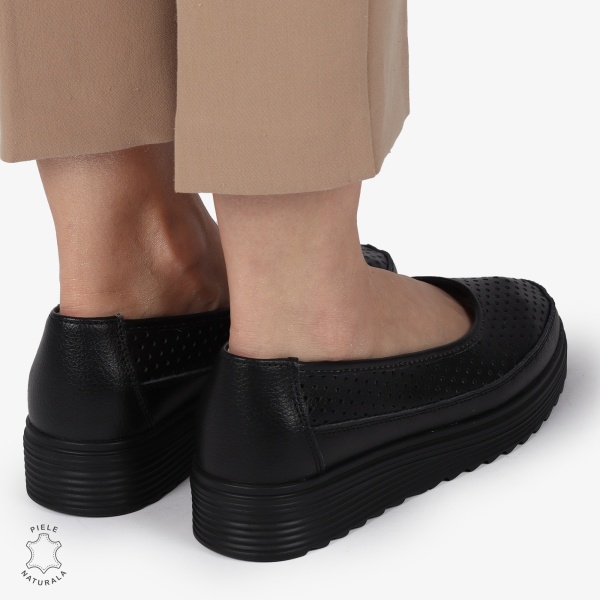 Balerini dama din Piele Naturala cu talpa groasa CRL0172 NEGRU - Img 4