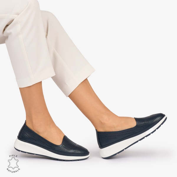 Balerini dama din Piele Naturala Perforata CRL1075 CULOARE: Bleumarin - Img 2