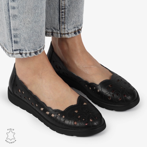 BALERINI dama din Piele naturala PERFORATA SLIP-ON CRL1357 NEGRU - Img 3