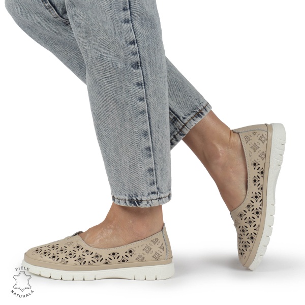 BALERINI dama din Piele naturala PERFORATA SLIP-ON CRL1360 BEJ - Img 3