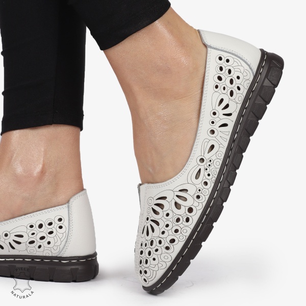BALERINI dama din Piele naturala PERFORATA SLIP-ON CRL1363 ALB - Img 2