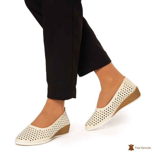 Balerini Dama Piele Naturala Slip-on CRL0075 BEJ - Img 3
