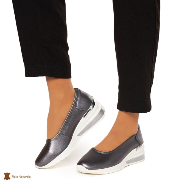 Balerini Dama Piele Naturala slip-on CRL0082 PEWTER - Img 2
