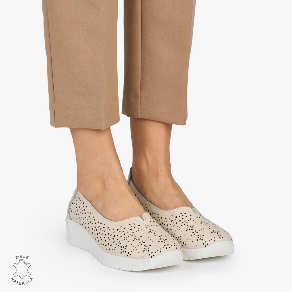 BALERINI din PIELE NATURALA PERFORATA CRL1040 CULOARE: BEJ - Img 2