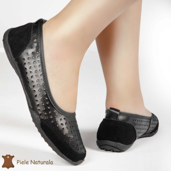 Balerini Negri din Piele Naturala cu talpa flexibila CRL0168 - Img 3