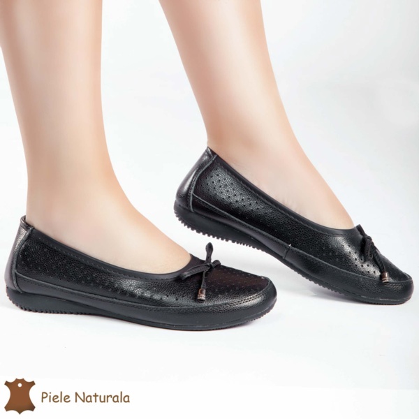 Balerini Negri perforați din piele naturala CRL0169 - Img 2
