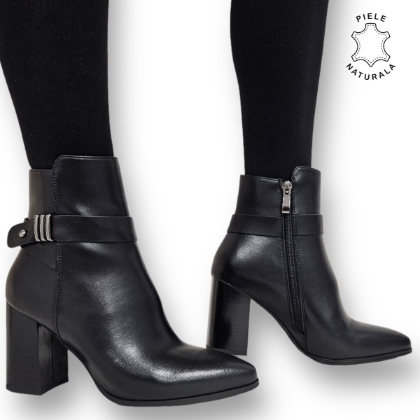 Botine DAMA din PIELE Naturala cu FERMOAR si Catarama CRL0927 CULOARE: Negru - Img 2