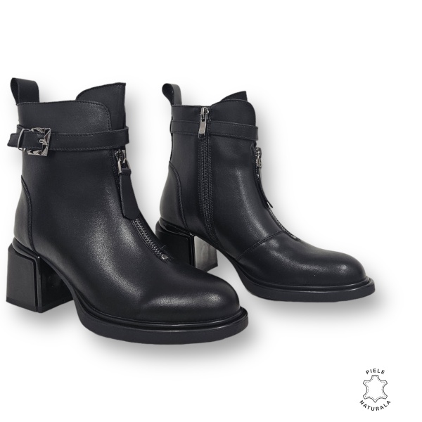Botine DAMA din PIELE NATURALA CU TOC GROS CRL0904 CULOARE: NEGRU - Img 3