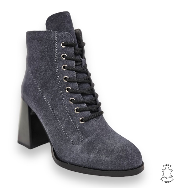 BOTINE DAMA din PIELE NATURALA INTOARSA CU TOC GROS CRL0899 CULOARE:GRI INCHIS - Img 2