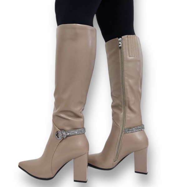 CIZME DAMA din PIELE ECOLOGICA cu FERMOAR CRL0920 CULOARE: Khaki - Img 3