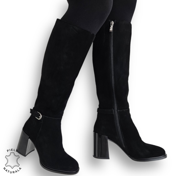 CIZME DAMA din PIELE NATURALA Intoarsa cu FERMOAR CRL0923 CULOARE: Negru - Img 2