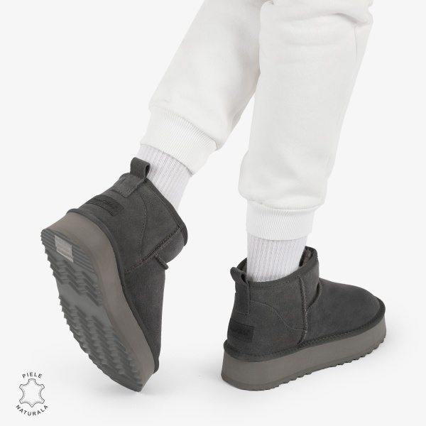 CIZME TIP UG DAMA SCURTE din PIELE NATURALA INTOARSA CRL1267 CULOARE: GRI INCHIS - Img 4