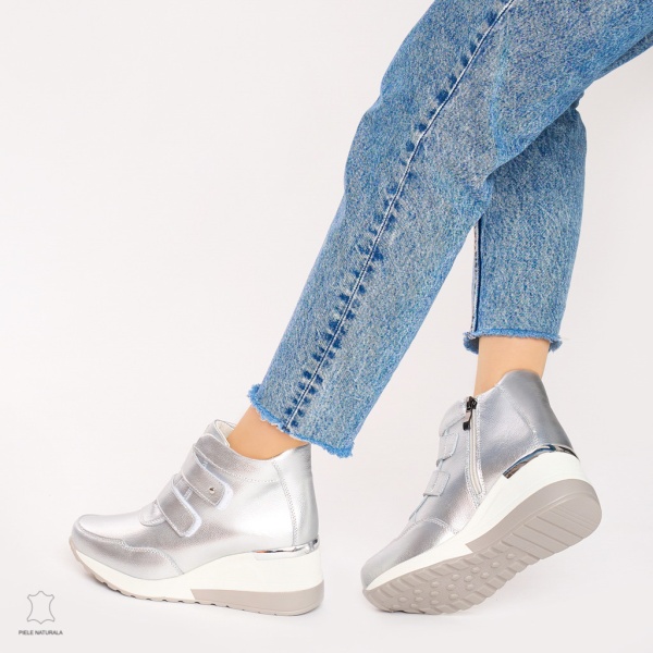 Ghete dama din Piele Naturala CRL0599 Argintii - Img 3