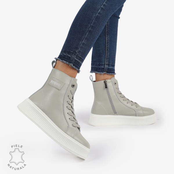 Ghete dama din Piele Naturala CRL0649 GRI - Img 2