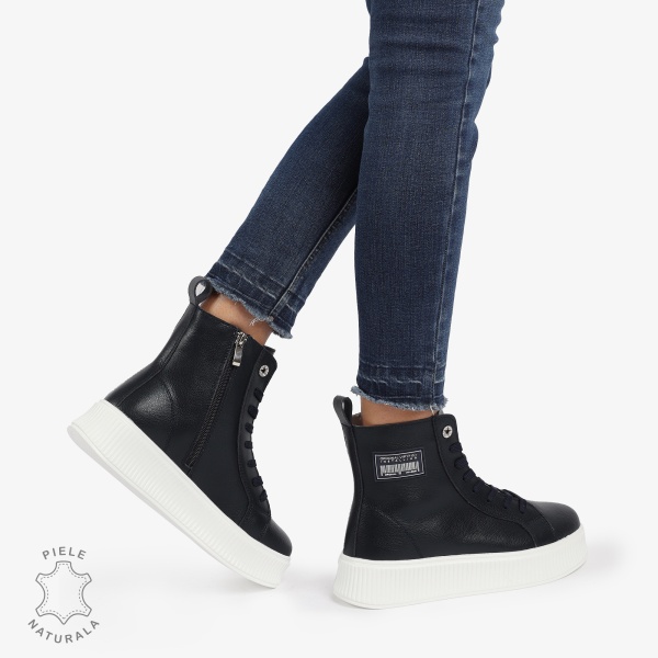 Ghete dama din Piele Naturala CRL0649 NEGRU CU ALB - Img 4