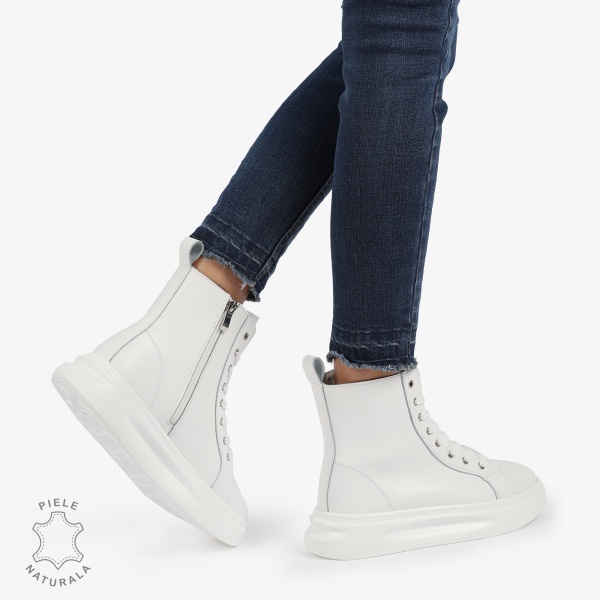 Ghete dama din Piele Naturala CRL0652 ALB - Img 3