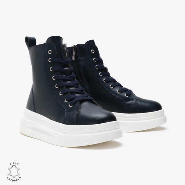 Ghete dama din Piele Naturala CRL0652 Bleumarin - Img 2