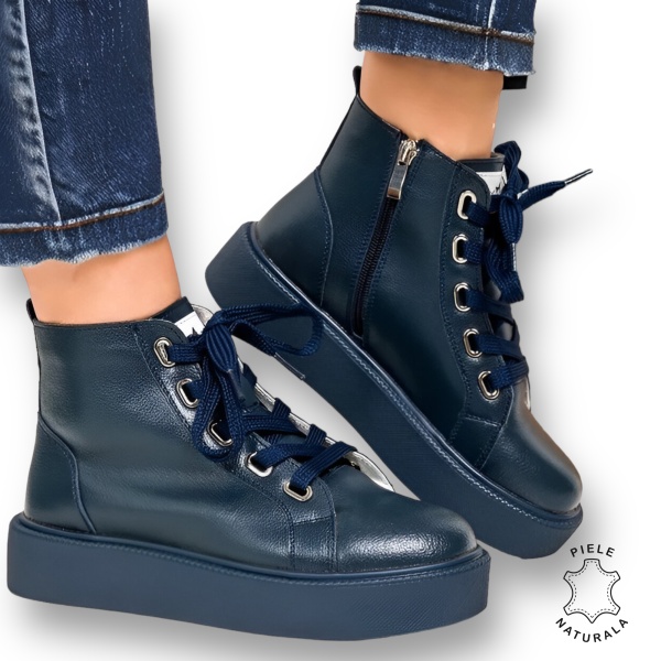 GHETE DAMA din PIELE NATURALA CRL0916 NAVY - Img 3