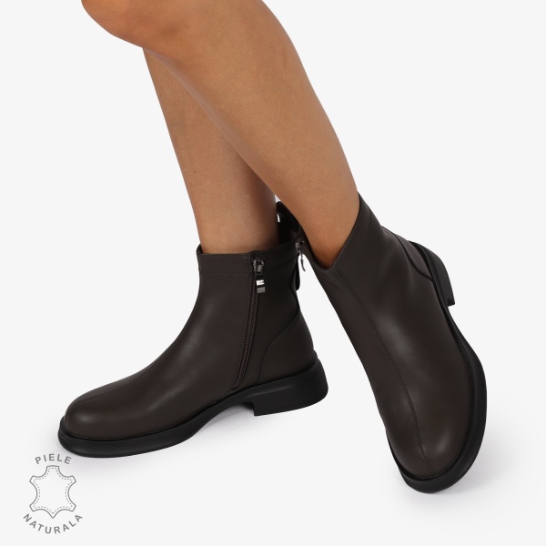 Ghete dama din piele naturală cu fermoar lateral și talpă confortabilă CRL1258 Maro - Img 3