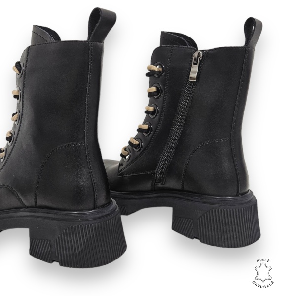 GHETE DAMA din PIELE NATURALA cu siret Dublu CRL0897 CULOARE:Negru - Img 4