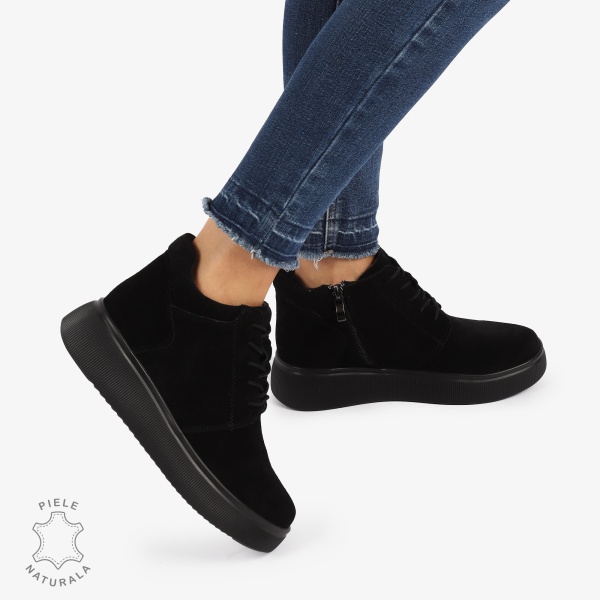 Ghete DAMA din PIELE NATURALA intoarsa CRL0911 NEGRU - Img 2