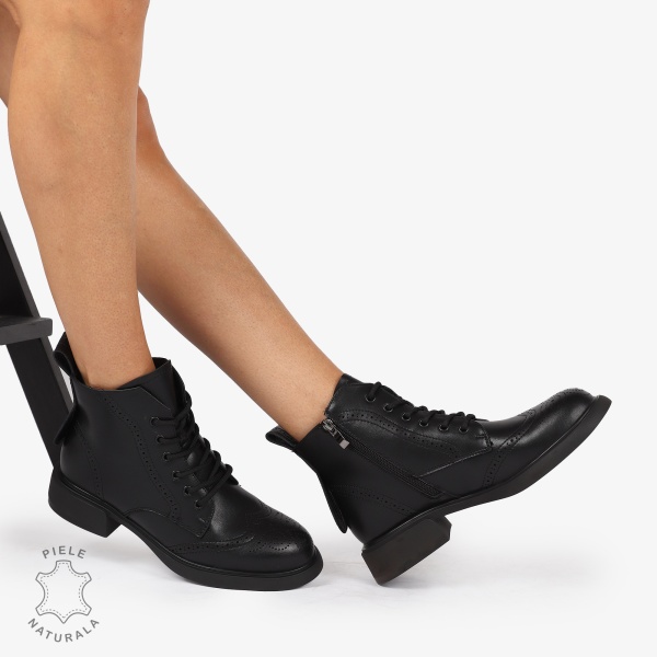 GHETE DAMA PIELE NATURALA cu inchidere Siret si Fermoar CRL1249 NEGRU - Img 3