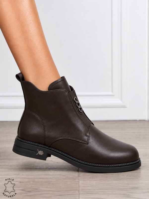 Ghete Negre din Piele Naturala cu Fermoar lateral CRL1244 cafeniu - Img 2