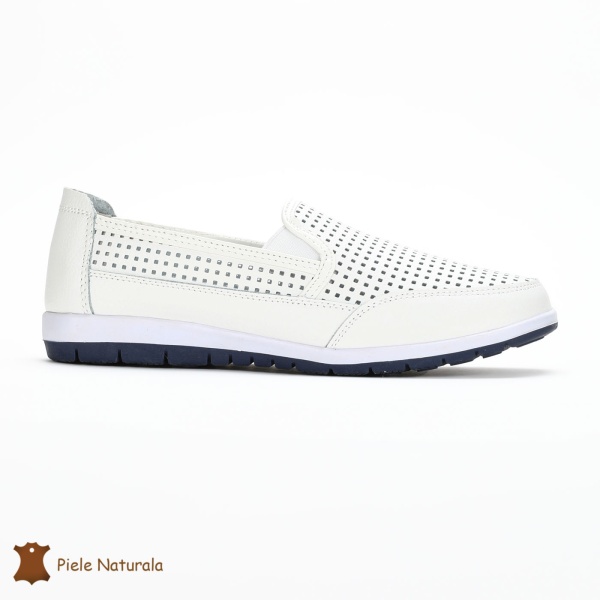 Mocasini ALbi Perforați din Piele naturală CRL0224 - Img 4