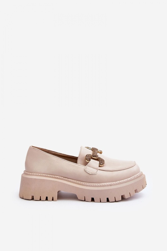Mocasini DAMA din PIELE ECOLOGICA CU DETALIU AURIU CRL0975 CULOARE: Bej - Img 3