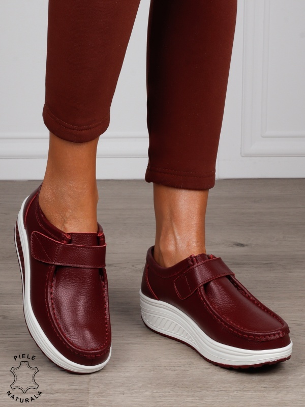 Mocasini dama din Piele Naturala CRL0063 CULOARE:BORDO - Img 2