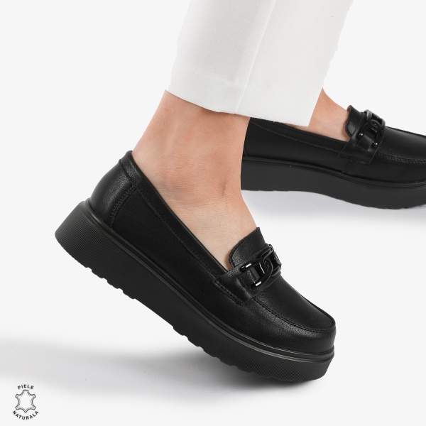 Mocasini dama din piele naturala CRL0787 NEGRU - Img 3