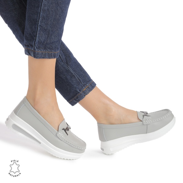Mocasini DAMA din PIELE Naturala CRL0941 CULOARE: Gri - Img 2