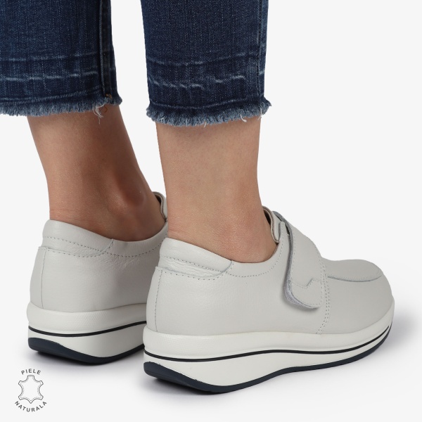 Mocasini dama din piele naturala cu talpa groasa CRL0004 ALB - Img 4