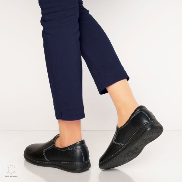 Mocasini dama din piele naturala cu talpa plata CRL0014 NEGRU - Img 3
