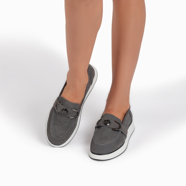 Mocasini dama din Piele Naturala Intoarsa CRL0840 GREY - Img 2