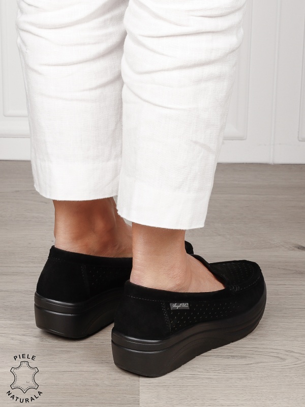 MOCASINI damă din piele naturală intoarsa CRL1579 NEGRU - Img 3